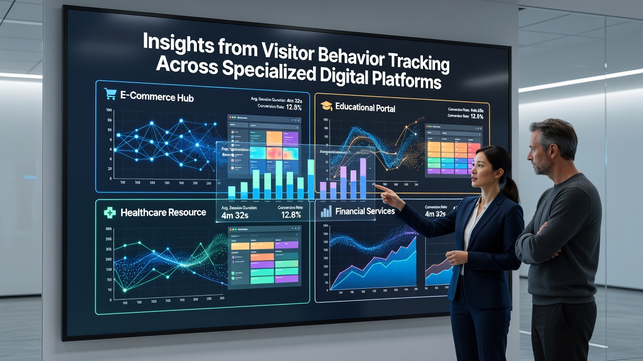 Analytics visualization comparing visitor engagement across education, marketplace, and professional network platforms